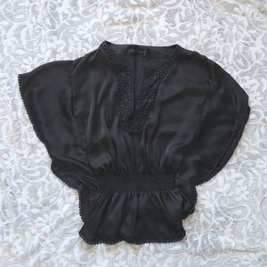 Silky cinched black dress top